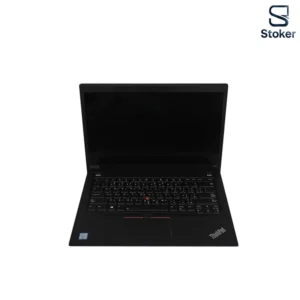 لپتاپ Lenovo ThinkPad t490s با رنگ مشکی و از نمای رو به رو که درش باز شده و صفحه خاموش است